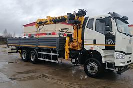 КМУ FAW 3252 (6*6, двускат, Евро-5)+SOOSAN SCS866LS верх.упр.+серт.корзина+бур 400мм.+борт ст.8,0м.
